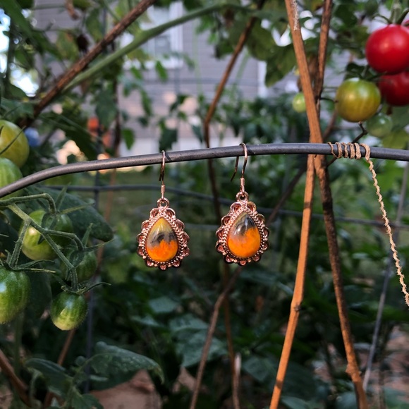 Brass Bumble Bee Jasper Earrings - Picture 1 of 8